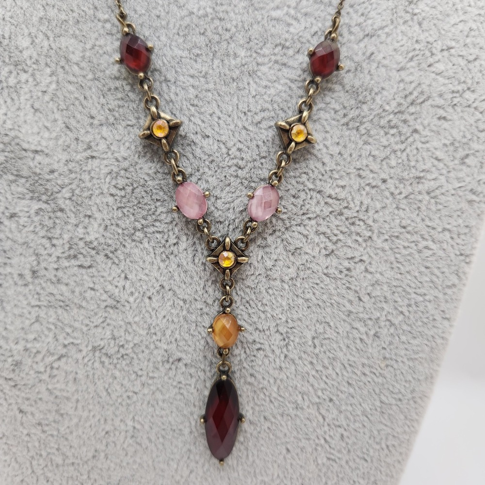 Avon Vintage Gothic Victorian Jewelry Set Burgundy Amber Necklace Earrings 0524